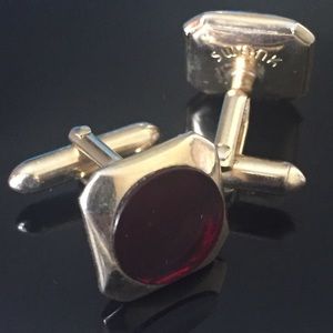 Vintage Gold Tone Cufflinks with Red Round Swank